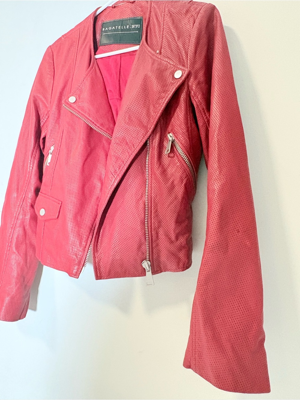Bagatelle.NYC Perforated Leather Moto Jacket in Poppy Red— Size S - Picture 6 of 11